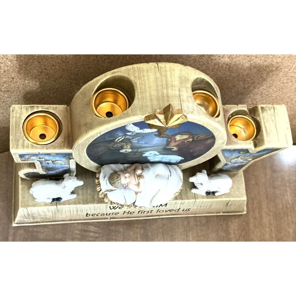Advent Candle Holder Baby Jesus Barn Farm Animals 9